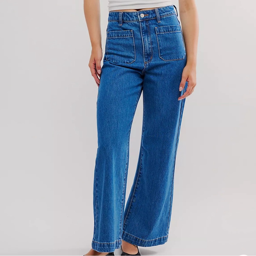 Rolla’s high rise sailor blue wide leg jeans
